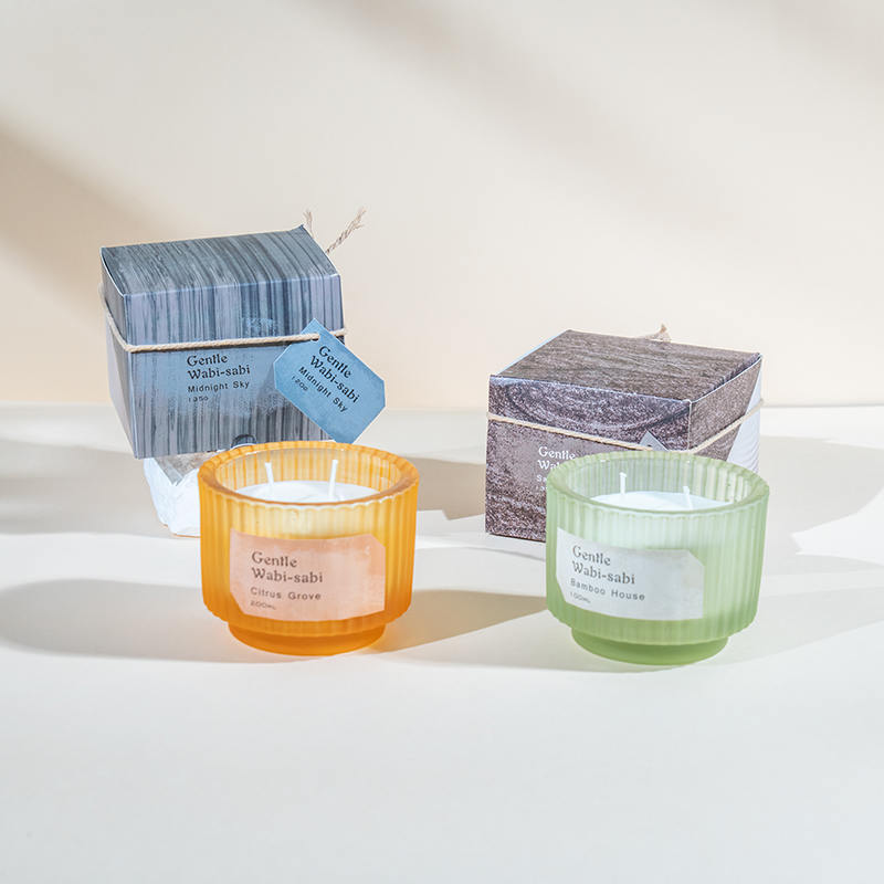 Круглая стеклянная чашка для свечей с вертикальными полосками, ароматические свечи - продавец эко-свечей из соевого воска