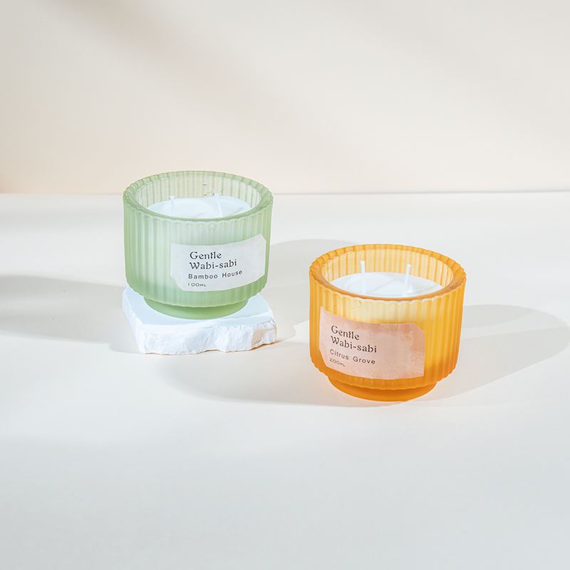 Круглая стеклянная чашка для свечей с вертикальными полосками, ароматические свечи - продавец эко-свечей из соевого воска