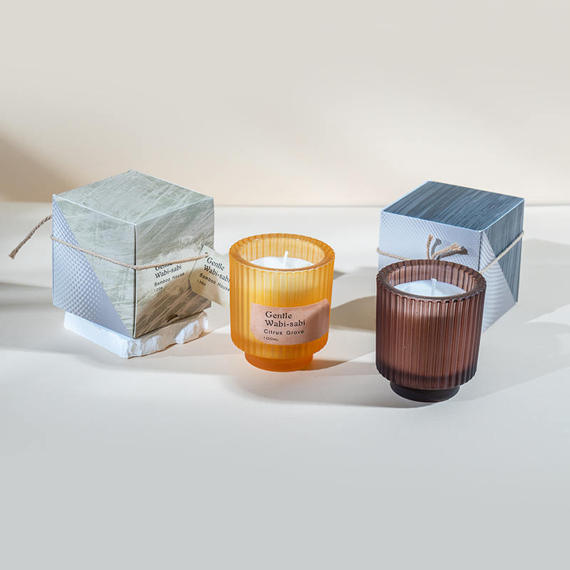 Круглая стеклянная чашка для свечей с вертикальными полосками, ароматические свечи - продавец эко-свечей из соевого воска