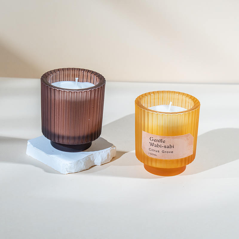 Круглая стеклянная чашка для свечей с вертикальными полосками, ароматические свечи - продавец эко-свечей из соевого воска