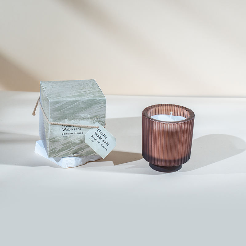 Круглая стеклянная чашка для свечей с вертикальными полосками, ароматические свечи - продавец эко-свечей из соевого воска